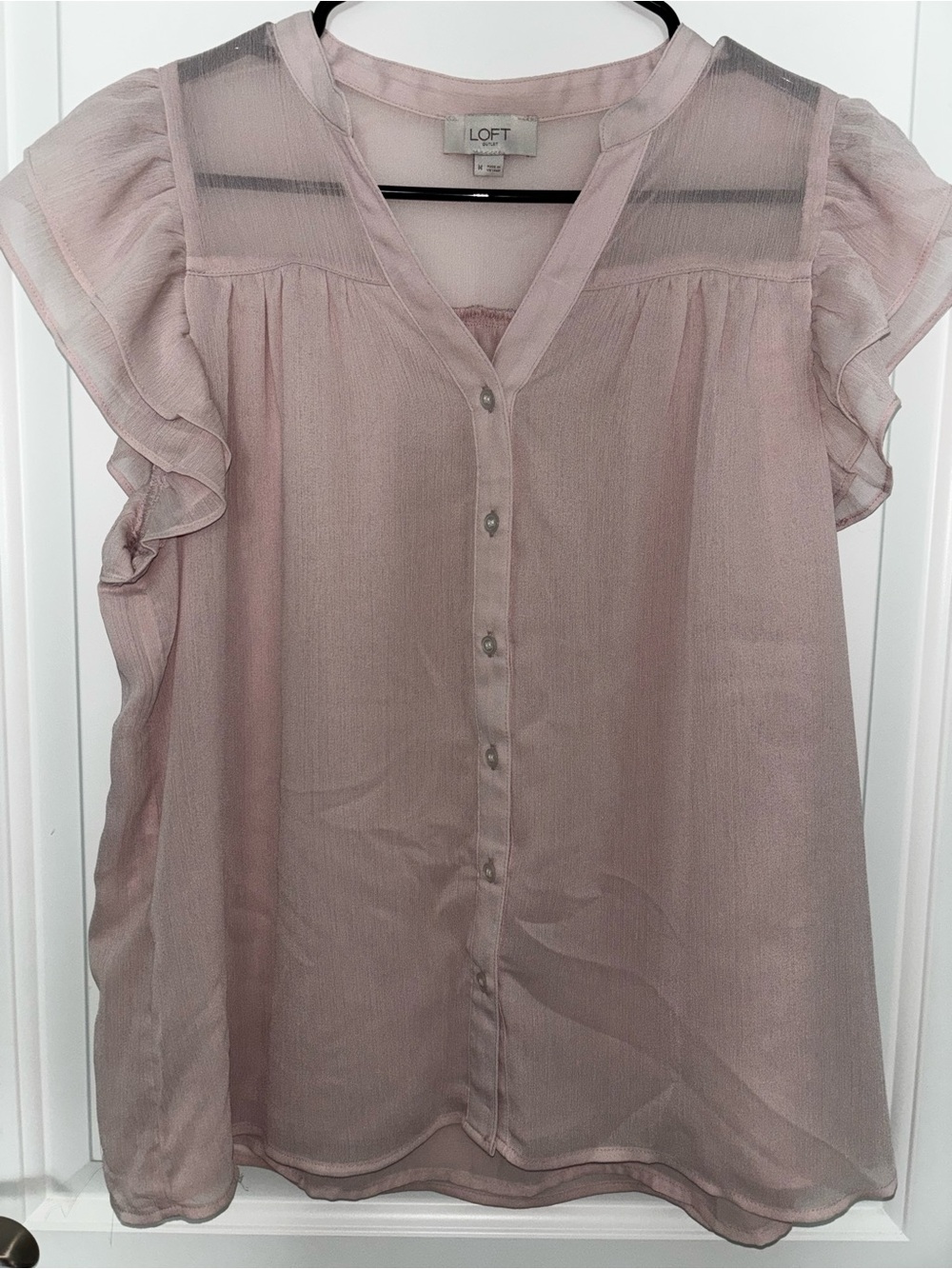 LOFT Outlet Ruffle Sleeve Blouse in Pink Size Medium Like New